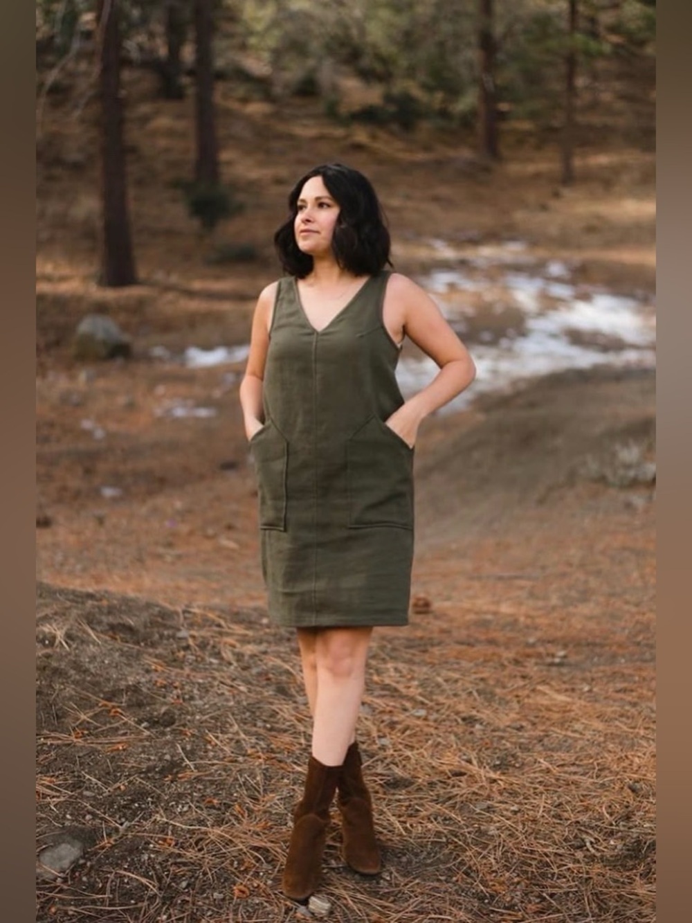 Sotela Amor Shift Dress Tank Corduroy Green Olive Size 3 Large EUC